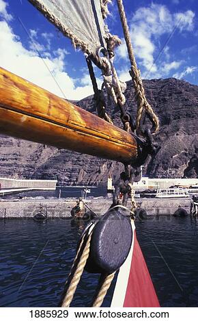 Stock Photo - Old Fishing Ship At Los Gigantes Port. Fotosearch