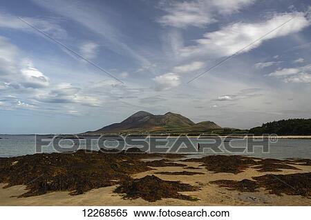 Stock Photography - Old Head beach and view towards Croagh Patrick mountain on the Wild Atlantic Way; County Mayo, Ireland. Fotosearch