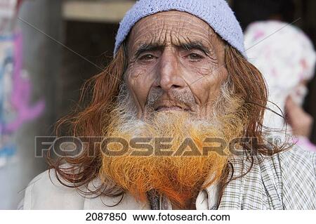 Stock Image - Old Kashmiri Man With A Red Beard, Muzaffarabad, Azad Kashmir, Pakistan. Fotosearch