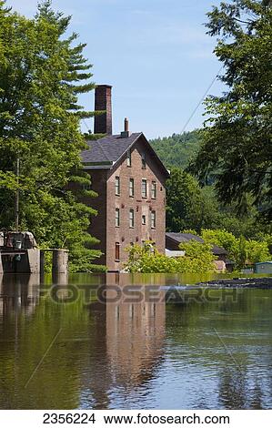 Picture - Old Mill Beside The Coaticook River; Coaticook, Quebec, Canada. Fotosearch