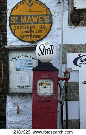 Stock Image - Old Petrol Pump, St. Mawes Harbour, Cornwall, England, Uk Doug Mckinlay/Axiom. Fotosearch