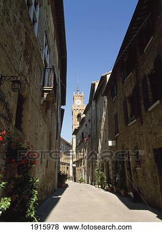Stock Photo - Old Street And Clock Tower. Fotosearch