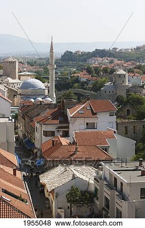 Stock Photo - Old Town As Seen From The Minaret Of The Karadjozbeg Mosque, Mostar, Herzegovina-Neretva, Bosnia And Herzegovina. Fotosearch
