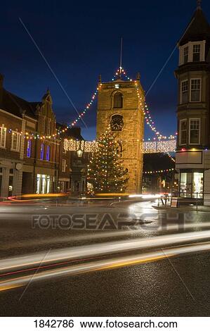 Old Town Decorated At Christmas, Night; Morpeth, Northumberland, England View Large Photo Image Stock Photograph - Old Town Decorated At Christmas, Night; Morpeth, Northumberland, England. Fotosearch