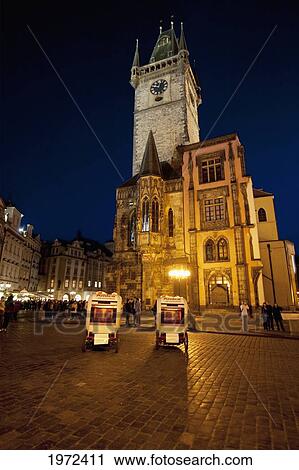 Stock Image - Old Town Hall At Night, Prague, Czech Republic. Fotosearch