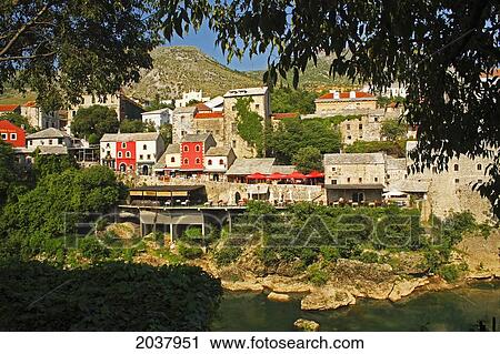 Old Town Or Stari Grad Above The Neretva River; Mostar Muslim-Croat Federation Bosnia And Hercegovina View Large Photo Image Stock Image - Old Town Or Stari Grad Above The Neretva River; Mostar Muslim-Croat Federation Bosnia And Hercegovina. Fotosearch