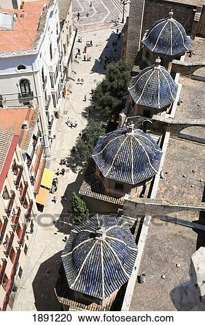 Stock Image - Old Town Rooftops Seen From Miguelete Bell Tower Of Valencia Cathedral. Fotosearch