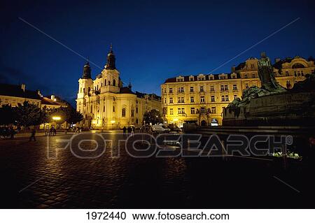 Old Town Square And Church Of St. Nicholas At Night, Prague, Czech Republic View Large Photo Image Stock Image - Old Town Square And Church Of St. Nicholas At Night, Prague, Czech Republic. Fotosearch
