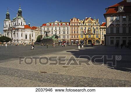 Old Town Square Or Stare Mesto With St. Nicholas Church In The Background; Prague Czech Republic View Large Photo Image Stock Photograph - Old Town Square Or Stare Mesto With St. Nicholas Church In The Background; Prague Czech Republic. Fotosearch