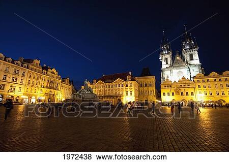Old Town Square With The Church Of Our Lady Before Tyn At Night, Prague, Czech Republic View Large Photo Image Stock Photo - Old Town Square With The Church Of Our Lady Before Tyn At Night, Prague, Czech Republic. Fotosearch