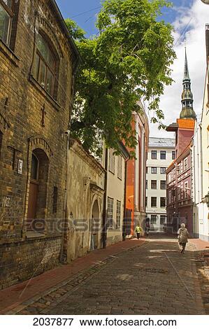 Stock Photo - Old Town Street; Riga Latvia. Fotosearch