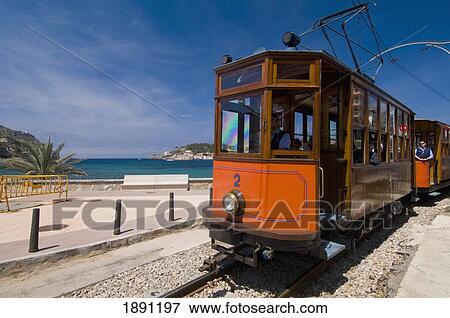 Stock Photo - Old Tram Running Between Soller And Puerto De Soller. Fotosearch