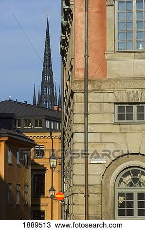 Stock Image - Old Twon Centre With Church Spire In The Background.. Fotosearch