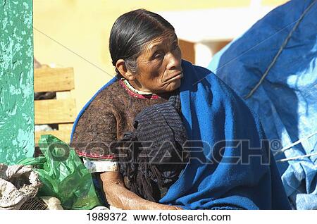 Stock Image - Old Tzotzil Maya Woman, San Juan Chamula, Chiapas, Mexico. Fotosearch