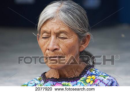 Stock Image - Old Tzutjil Maya Woman, Santiago De Atitl. Fotosearch