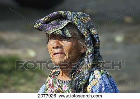 Stock Photograph - Old Tzutjil Maya Woman, Santiago De Atitl. Fotosearch