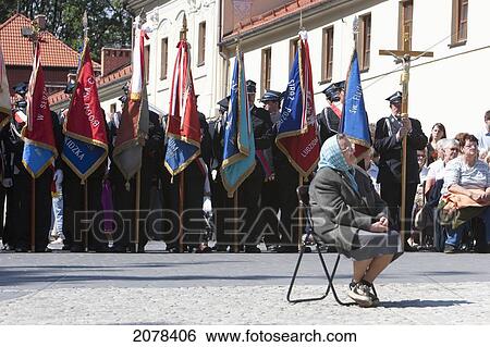 Old Woman And Army Officers Attending Open Air Sunday Mass At The Basilica Of Our Lady Of The Angels, Kalwaria Zebrzydowska Sanctuary, Malopolska, Poland View Large Photo Image Stock Photograph - Old Woman And Army Officers Attending Open Air Sunday Mass At The Basilica Of Our Lady Of The Angels, Kalwaria Zebrzydowska Sanctuary, Malopolska, Poland. Fotosearch