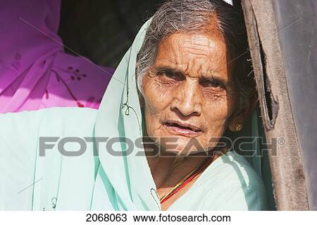 Stock Image - Old Woman, Bodhgaya, Bihar, India. Fotosearch
