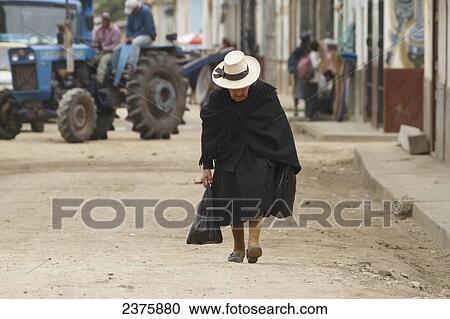 Stock Image - Old woman walking, Lamud, Amazonas, Peru. Fotosearch