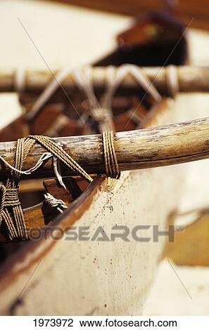 Old Wooden Outrigger Canoe, Detail Of Aku Tightly Secured To Boat. View Large Photo Image Stock Image - Old Wooden Outrigger Canoe, Detail Of Aku Tightly Secured To Boat.. Fotosearch