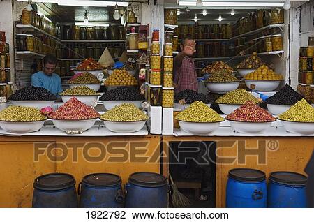 Stock Image - Olive Stores, Souk Street Scene. Fotosearch