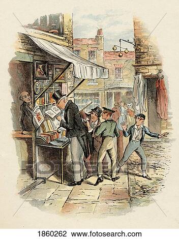Stock Image - Oliver Amazed At The Dodger's Mode Of Going To Work. From The Book The Adventures Of Oliver Twist By Charles Dickens, With Illustrations By G. Cruikshank. Published By Chapman And Hall, London 1901.. Fotosearch