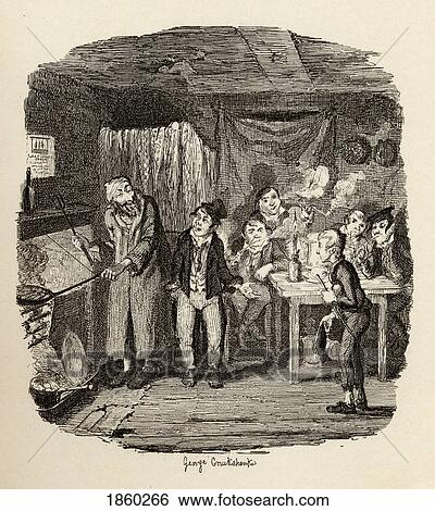 Stock Photograph - Oliver Introduced To The Respectable Old Gentleman. From The Book The Adventures Of Oliver Twist By Charles Dickens, With Illustrations By G. Cruikshank. Published By Chapman And Hall, London 1901.. Fotosearch