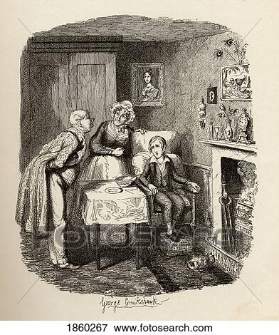Stock Photo - Oliver Recovering From The Fever. From The Book The Adventures Of Oliver Twist By Charles Dickens, With Illustrations By G. Cruikshank. Published By Chapman And Hall, London 1901.. Fotosearch