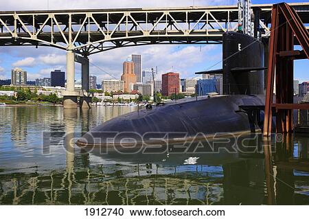 Stock Image - Omsi Blueback Submarine In The Willamette River; Portland, Oregon, United States Of America. Fotosearch