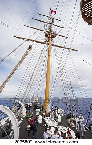 On Board The Four-Mast Barquentine, Chilean Navy Training Ship Esmeralda In Hanga Roa Harbour, Rapa Nui (Easter Island), Chile View Large Photo Image Stock Photo - On Board The Four-Mast Barquentine, Chilean Navy Training Ship Esmeralda In Hanga Roa Harbour, Rapa Nui (Easter Island), Chile. Fotosearch