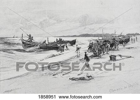 Stock Image - On The Coast Of Calabria, Italy, By Charles William Wyllie (1859-1923) From The Picturesque Mediterranean Circa 1890. Fotosearch
