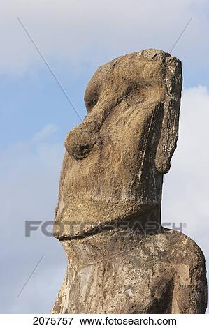 Stock Photo - One Of The Fifteen Moais From Different Periods, Restored By Archaeologist Claudio Cristino, At Ahu Tongariki, Rapa Nui (Easter Island), Chile. Fotosearch