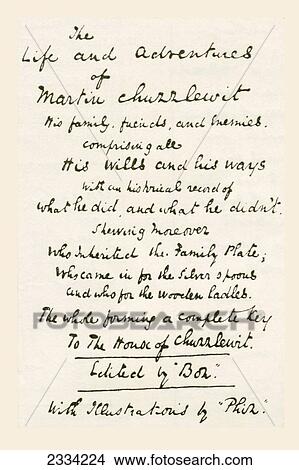 Picture - One Of The Title Pages Written By Charles Dickens When He Was Working On His Novel Martin Chuzzlewit. Charles John Huffam Dickens, 1812 ÃƒÂ¢Ã¢â‚¬Å¡Ã‚Â¬. Fotosearch