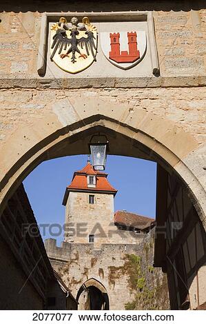 Stock Photo - One Of The Town Gates; Rothenburg Ob Der Tauber Bavaria Germany. Fotosearch