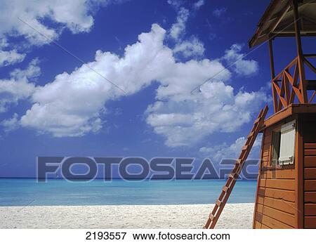 Orange Lifeguards Tower On West Coast Beach Of Barbados. View Large Photo Image Stock Photo - Orange Lifeguards Tower On West Coast Beach Of Barbados.. Fotosearch