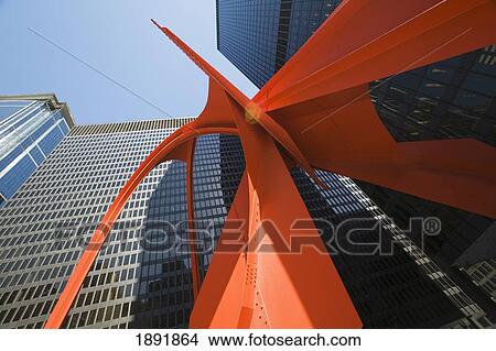 Picture - Orange Metal Sculpture At Federal Center Plaza. Fotosearch