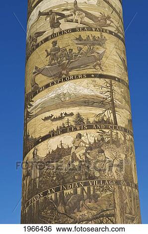 Oregon, Astoria, Column Decorated With Lewis And Clark's Expedition. View Large Photo Image Stock Photograph - Oregon, Astoria, Column Decorated With Lewis And Clark's Expedition.. Fotosearch