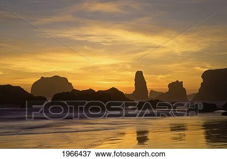 Stock Photo - Oregon, Bandon Beach, Face Rock Seascape During Sunset.. Fotosearch