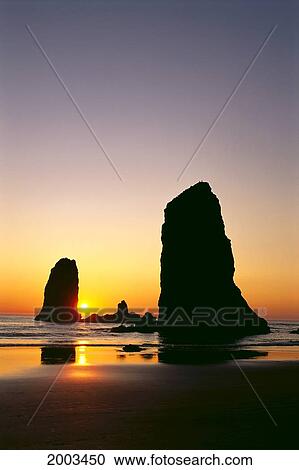 Oregon, Cannon Beach, Sea Stacks At Sunset View Large Photo Image Stock Image - Oregon, Cannon Beach, Sea Stacks At Sunset. Fotosearch