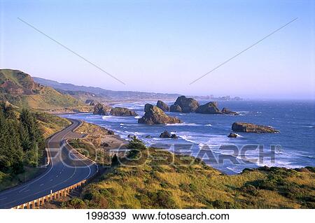 Stock Photo - Oregon Coast, Highway 101 And Pistol River State Park From Cape Sebastian B1644. Fotosearch