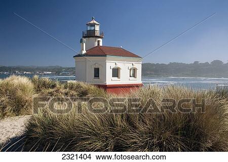 Picture - Oregon, Historic Coquille River Lighthouse Along Coast Near Town Of Bandon.. Fotosearch