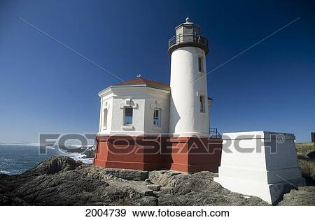 Oregon, Historic Coquille River Lighthouse Along Coast Near Town Of Bandon. View Large Photo Image Stock Photo - Oregon, Historic Coquille River Lighthouse Along Coast Near Town Of Bandon.. Fotosearch