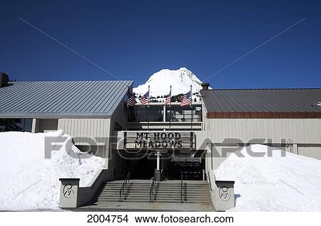 Oregon, Mount Hood, View Of Mount Hood Summit Above Mt. Hood Meadows Ski Lodge. View Large Photo Image Picture - Oregon, Mount Hood, View Of Mount Hood Summit Above Mt. Hood Meadows Ski Lodge.. Fotosearch