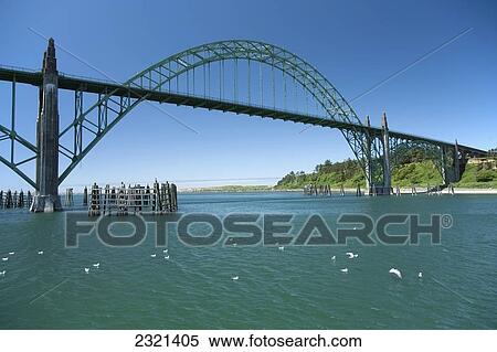 Oregon, Newport Harbour Bridge And Seagulls, Also Yaquina River Bridge. View Large Photo Image Stock Photography - Oregon, Newport Harbour Bridge And Seagulls, Also Yaquina River Bridge.. Fotosearch