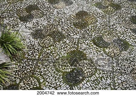 Stock Image - Oregon, Portland, Chinatown, Chinese Gardens, Mosaic Pathway Detail.. Fotosearch