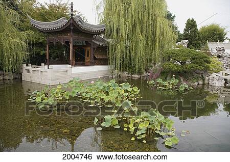 Stock Photograph - Oregon, Portland, Chinatown, Chinese Gardens, Pond, Gardens And Pagoda.. Fotosearch