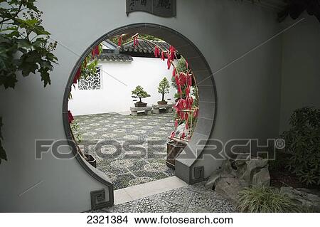 Oregon, Portland, Chinese Garden, Circular Doorway In Outdoor Garden. View Large Photo Image Picture - Oregon, Portland, Chinese Garden, Circular Doorway In Outdoor Garden.. Fotosearch