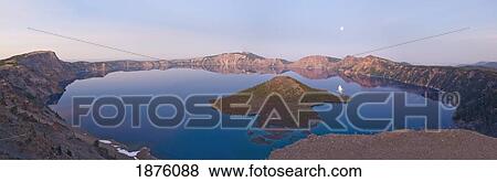 Oregon, United States Of America; Moon Rise Over Wizard Island In Crater Lake View Large Photo Image Stock Photo - Oregon, United States Of America; Moon Rise Over Wizard Island In Crater Lake. Fotosearch