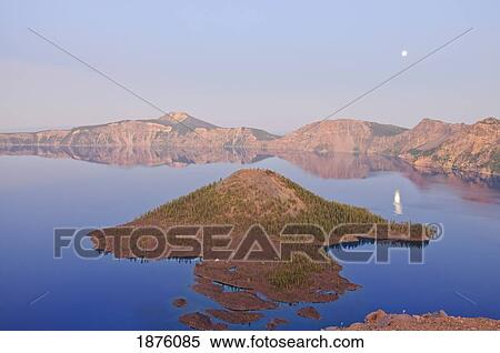 Oregon, United States Of America; Moonrise Over Crater Lake View Large Photo Image Stock Photography - Oregon, United States Of America; Moonrise Over Crater Lake. Fotosearch