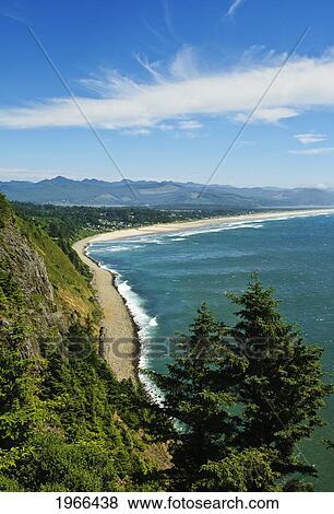 Stock Photo - Oregon, View Of Manzanita Beach To Nehalem Bay From Highway 101 Lookout Point.. Fotosearch
